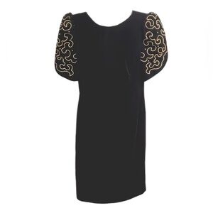 Michael Marcella black velvet dress puff sleeve gold embroidery s XL y2k  goth